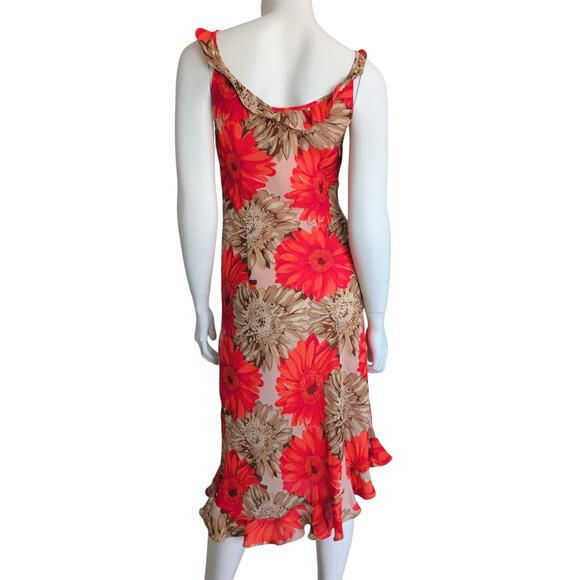 Boho Chiffon Babydoll Midi Dress 10 Asymmetric Ruffle Bow Floral Cottagecore Y2K - Picture 2 of 7